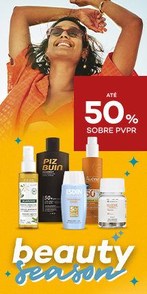Produtos de Beleza beauty season com destaque promocional de at&eacute; 50% sobre pre&ccedil;o de Venda ao P&uacute;blico Recomendado